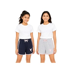 clotth theory girls po2 100 cotton casual bottomwear  soft elastic drawstring waist  comfortable summer play amp everyday wear shorts  2-3 to 13-14 years