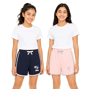 clotth theory girls po2 100 cotton casual bottomwear  soft elastic drawstring waist  comfortable summer play amp everyday wear shorts  2-3 to 13-14 years