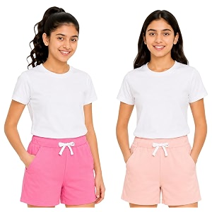 cloth theory premium cotton shorts for girls - regular fit pocket shorts for girls pack of 2