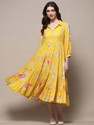CLOTHCLICK Women Fit and Flare Yellow MidiCalf