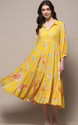 CLOTHCLICK Women Fit and Flare Yellow MidiCalf