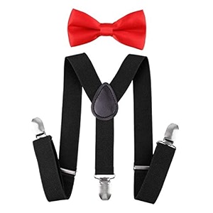 black suspender and red bow tie set for kids 5 to 15yrs