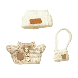 clothes for labubuno doll  handcrafted crochet 3-piece set for 17cm doll premium outfit with accessories for labubu stylish clothes for labubu doll off-white