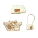 Clothes for Labubu(NO Doll) , Handcrafted Crochet 3-Piece Set for 17cm Doll, Premium Outfit with Accessories for Labubu, Stylish Clothes for Labubu Doll (Off-White)