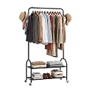 Clothes Rack with 2 Tier Shelves, Rolling Garment Rack