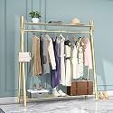 Clothes rack Gold, Freestanding Industrial Garment Rack with Double shelves Multi-functional Bedroom Hanging Clothing Rack,Heavy Duty Coat Rack Organizer for Bedroom Shoes 1 pack (39'' L)