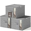 Clothes Storage Bins with Sturdy Frames, Foldable Fabric Clothing Organizer Box for Moving, Sweater Storage Cube with Lids and Zipper, Linen Closet Storage Bags for Blankets, Clothes, Sheet