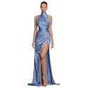 Clothfun Women's Halter Satin Bridesmaid Dresses Long Mermaid Prom Dress for Women Formal Gown with Slit