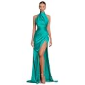 Clothfun Women's Halter Satin Bridesmaid Dresses Long Mermaid Prom Dress for Women Formal Gown with Slit