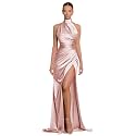Clothfun Women's Halter Satin Bridesmaid Dresses Long Mermaid Prom Dress for Women Formal Gown with Slit