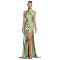 Clothfun Women's Halter Satin Bridesmaid Dresses Long Mermaid Prom Dress for Women Formal Gown with Slit