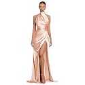 Clothfun Women's Halter Satin Bridesmaid Dresses Long Mermaid Prom Dress for Women Formal Gown with Slit