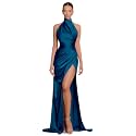 Clothfun Women's Halter Satin Bridesmaid Dresses Long Mermaid Prom Dress for Women Formal Gown with Slit