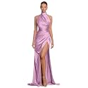 Clothfun Women's Halter Satin Bridesmaid Dresses Long Mermaid Prom Dress for Women Formal Gown with Slit