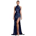 Clothfun Women's Halter Satin Bridesmaid Dresses Long Mermaid Prom Dress for Women Formal Gown with Slit