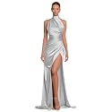 Clothfun Women's Halter Satin Bridesmaid Dresses Long Mermaid Prom Dress for Women Formal Gown with Slit