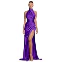 Clothfun Women's Halter Satin Bridesmaid Dresses Long Mermaid Prom Dress for Women Formal Gown with Slit