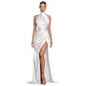 Clothfun Women's Halter Satin Bridesmaid Dresses Long Mermaid Prom Dress for Women Formal Gown with Slit