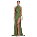 Clothfun Women's Halter Satin Bridesmaid Dresses Long Mermaid Prom Dress for Women Formal Gown with Slit