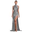 Clothfun Women's Halter Satin Bridesmaid Dresses Long Mermaid Prom Dress for Women Formal Gown with Slit