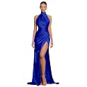 Clothfun Women's Halter Satin Bridesmaid Dresses Long Mermaid Prom Dress for Women Formal Gown with Slit
