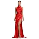 Clothfun Women's Halter Satin Bridesmaid Dresses Long Mermaid Prom Dress for Women Formal Gown with Slit