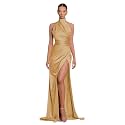 Clothfun Women's Halter Satin Bridesmaid Dresses Long Mermaid Prom Dress for Women Formal Gown with Slit