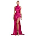 Clothfun Women's Halter Satin Bridesmaid Dresses Long Mermaid Prom Dress for Women Formal Gown with Slit