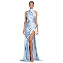 Clothfun Women's Halter Satin Bridesmaid Dresses Long Mermaid Prom Dress for Women Formal Gown with Slit