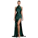Clothfun Women's Halter Satin Bridesmaid Dresses Long Mermaid Prom Dress for Women Formal Gown with Slit