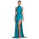 Clothfun Women's Halter Satin Bridesmaid Dresses Long Mermaid Prom Dress for Women Formal Gown with Slit