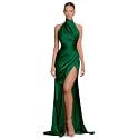 Clothfun Women's Halter Satin Bridesmaid Dresses Long Mermaid Prom Dress for Women Formal Gown with Slit