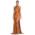 Clothfun Women's Halter Satin Bridesmaid Dresses Long Mermaid Prom Dress for Women Formal Gown with Slit