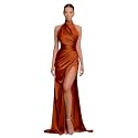 Clothfun Women's Halter Satin Bridesmaid Dresses Long Mermaid Prom Dress for Women Formal Gown with Slit