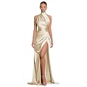 Clothfun Women's Halter Satin Bridesmaid Dresses Long Mermaid Prom Dress for Women Formal Gown with Slit