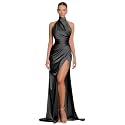 Clothfun Women's Halter Satin Bridesmaid Dresses Long Mermaid Prom Dress for Women Formal Gown with Slit