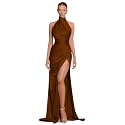 Clothfun Women's Halter Satin Bridesmaid Dresses Long Mermaid Prom Dress for Women Formal Gown with Slit