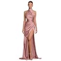 Clothfun Women's Halter Satin Bridesmaid Dresses Long Mermaid Prom Dress for Women Formal Gown with Slit