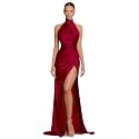 Clothfun Women's Halter Satin Bridesmaid Dresses Long Mermaid Prom Dress for Women Formal Gown with Slit