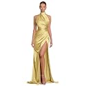 Clothfun Women's Halter Satin Bridesmaid Dresses Long Mermaid Prom Dress for Women Formal Gown with Slit