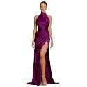 Clothfun Women's Halter Satin Bridesmaid Dresses Long Mermaid Prom Dress for Women Formal Gown with Slit