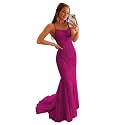 Clothfun Women's Long Lace Prom Dresses Mermaid Spaghetti Straps Backless Formal Evening Gowns