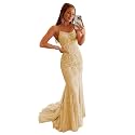 Clothfun Women's Long Lace Prom Dresses Mermaid Spaghetti Straps Backless Formal Evening Gowns