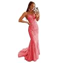 Clothfun Women's Long Lace Prom Dresses Mermaid Spaghetti Straps Backless Formal Evening Gowns
