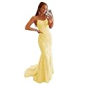 Clothfun Women's Long Lace Prom Dresses Mermaid Spaghetti Straps Backless Formal Evening Gowns