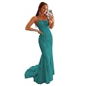 Clothfun Women's Long Lace Prom Dresses Mermaid Spaghetti Straps Backless Formal Evening Gowns