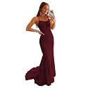 Clothfun Women's Long Lace Prom Dresses Mermaid Spaghetti Straps Backless Formal Evening Gowns