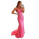 Clothfun Women's Long Lace Prom Dresses Mermaid Spaghetti Straps Backless Formal Evening Gowns