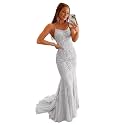 Clothfun Women's Long Lace Prom Dresses Mermaid Spaghetti Straps Backless Formal Evening Gowns