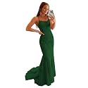 Clothfun Women's Long Lace Prom Dresses Mermaid Spaghetti Straps Backless Formal Evening Gowns